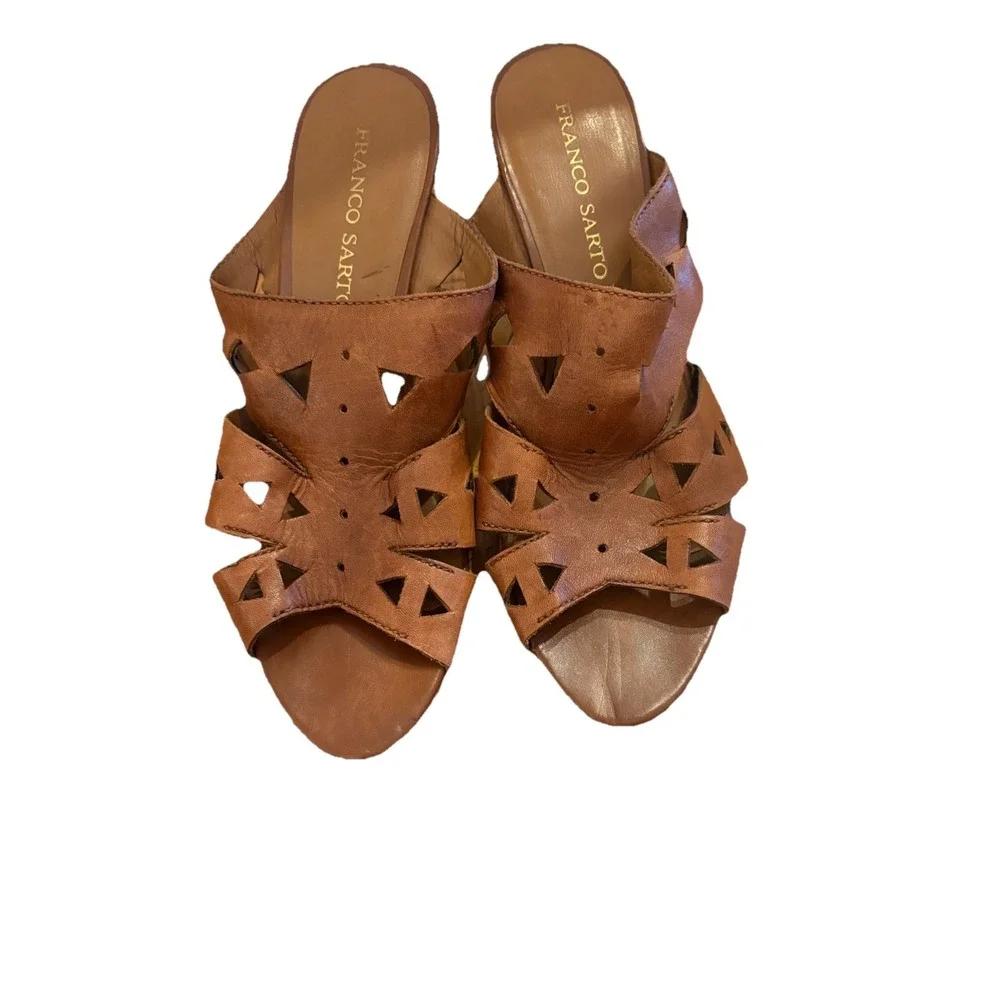 Franco sarto Slip-on Platform Sandals Size 10 Brown Leather‎ Summer Casual
